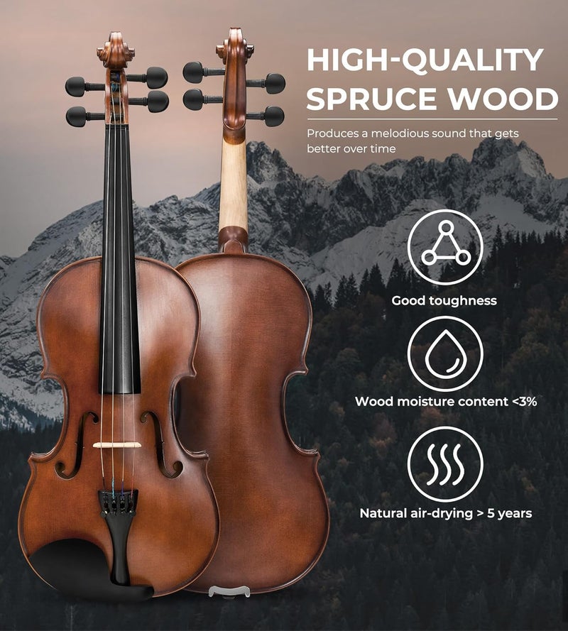 Vangoa 1/4 Kids Violin Set for Beginner Children Student Quarter Size Acoustic Violin Starter Kit with Case, Rosin, Bow, Strings, Mute, Fingerboard Stickers, Natural - Image 3
